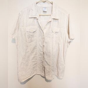 Just My Size Eyelet Short Sleeve Button-Up Shirt 100% Cotton